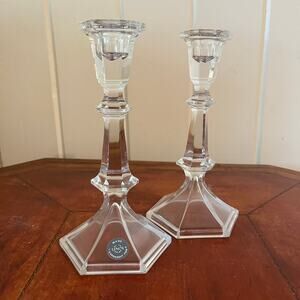 Set of 2 8" Lenox Crystal Taper Candlestick Holders Candle Stands Hexagonal Base